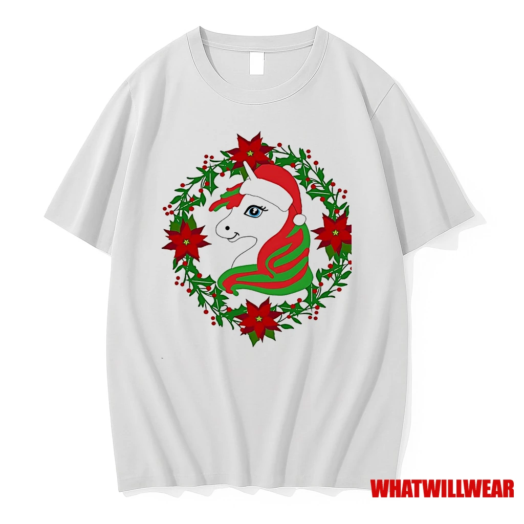Christmas Unicorn Poinsettia Wreath Holiday Shirts