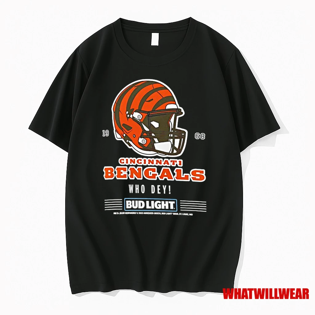 Cincinnati Bengals Bud Light 1968 Who Dey Football Helmet Shirts