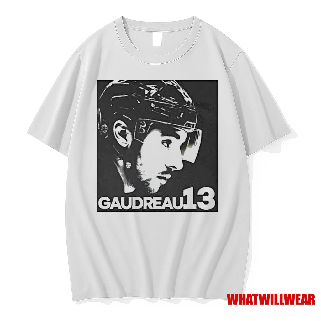Cole Sillinger Walking The Blue Carpet Wearing A Johnny Gaudreau 13 Shirts