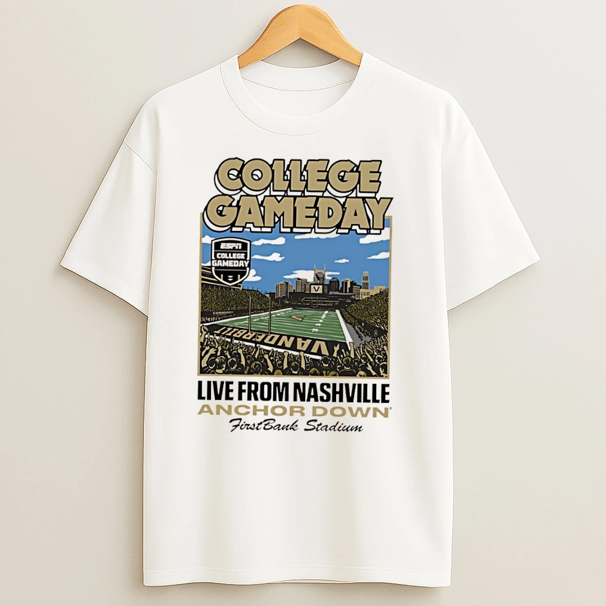 College Gameday Vanderbilt Commodores Live From Nashville Anchor Down Firstbank Stadium T Shirts