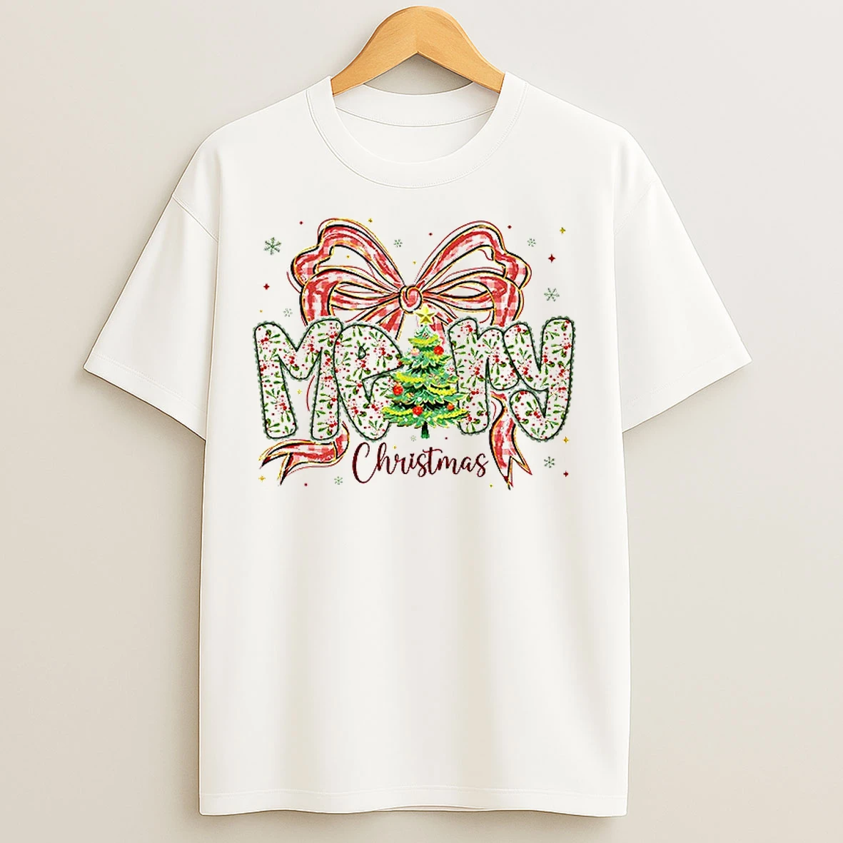 Coquette Bow Preppy Floral Merry Christmas 2025 T Shirts