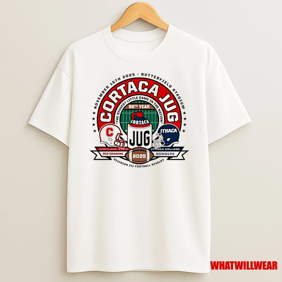 Cortland State Red Dragons Vs Ithaca College Bombers Cortaca Jug 2025 Division Iii Football Rivalry Shirts