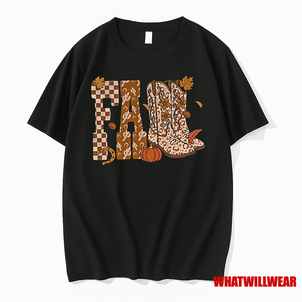 Cowboy Checkered Fall Cowboy Boots Pumpkin Halloween Shirts