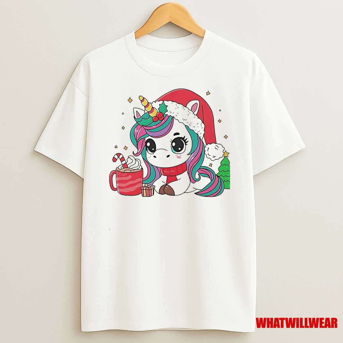Cute Santa Unicorn Cocoa Christmas Shirts