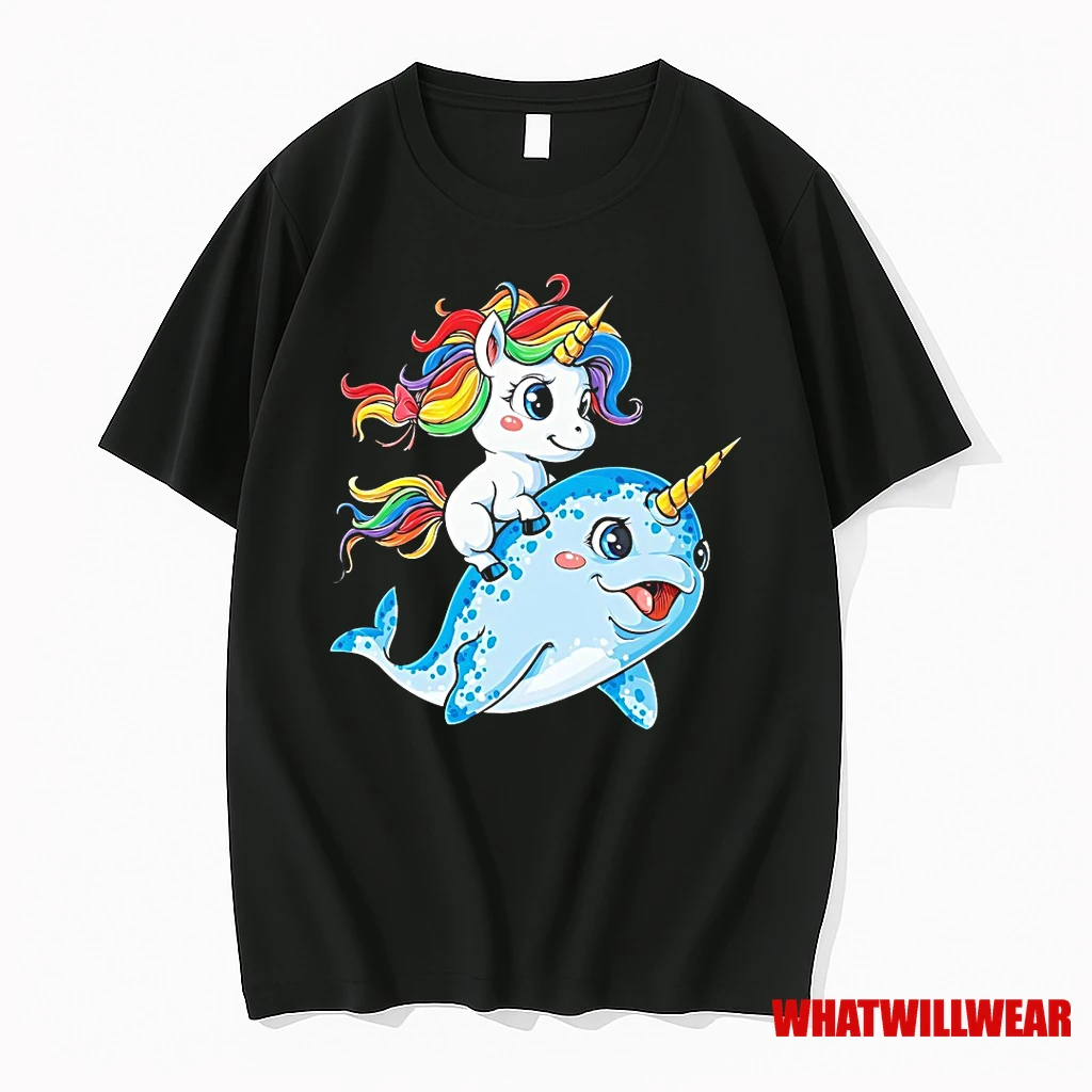 Cute Unicorn Riding Narwhal Rainbow Friendship Shirts