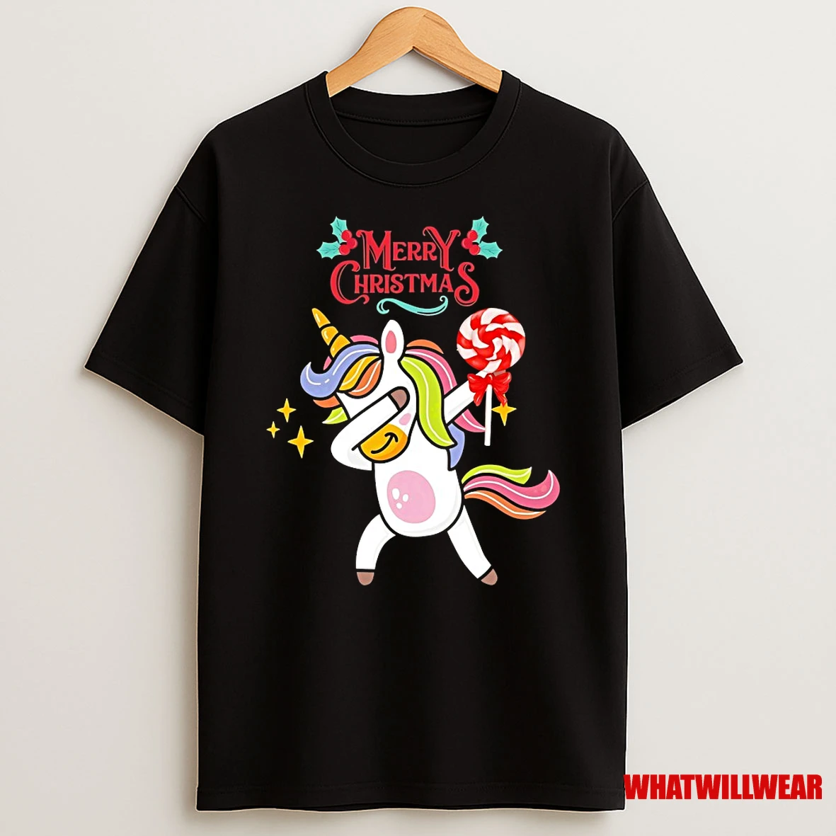 Dabbing Unicorn Candy Cane Merry Christmas Shirts