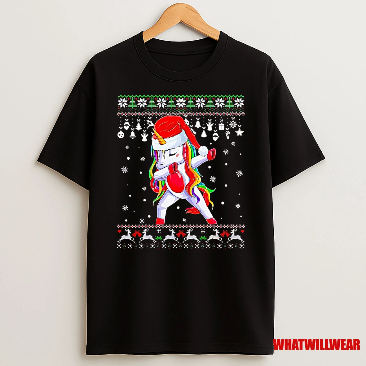Dabbing Unicorn In Santa Hat Ugly Christmas Shirts