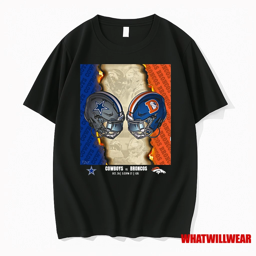 Dallas Cowboys Vs Broncos October 26 2025 Here We Go Helmet Shirts