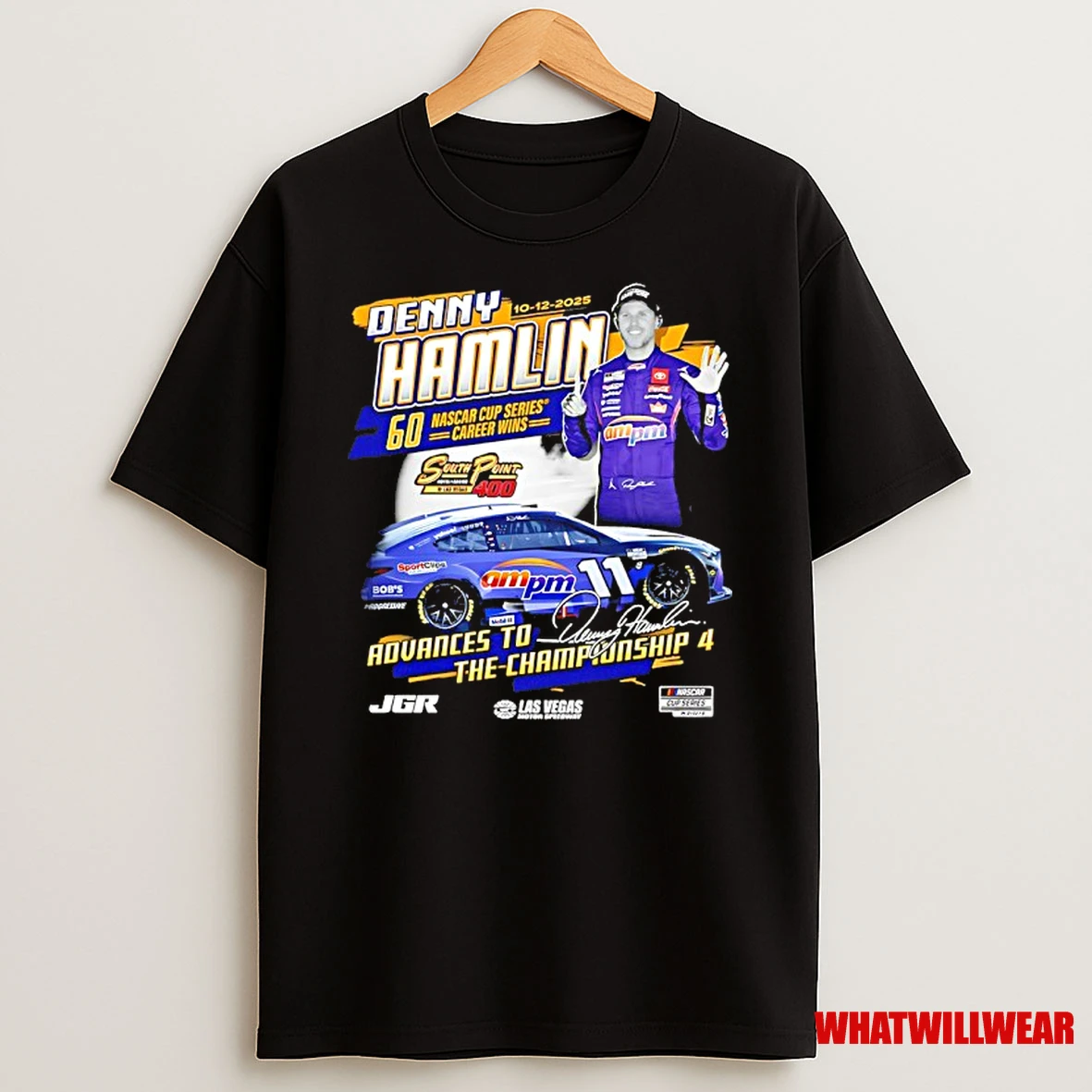 Denny Hamlin 2025 South Point 400 Race Winner Signature Shirts