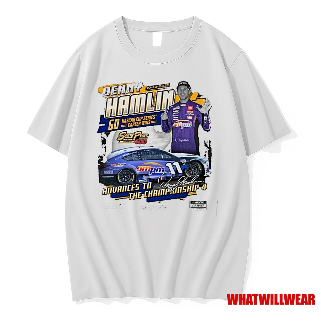 Denny Hamlin Checkered Flag Sports 10 12 2025 South Point 400 Race Winner Signature Shirts