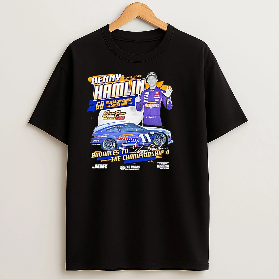 Denny Hamlin Checkered Flag Sports 2025 South Point 400 Race Winner T Shirts