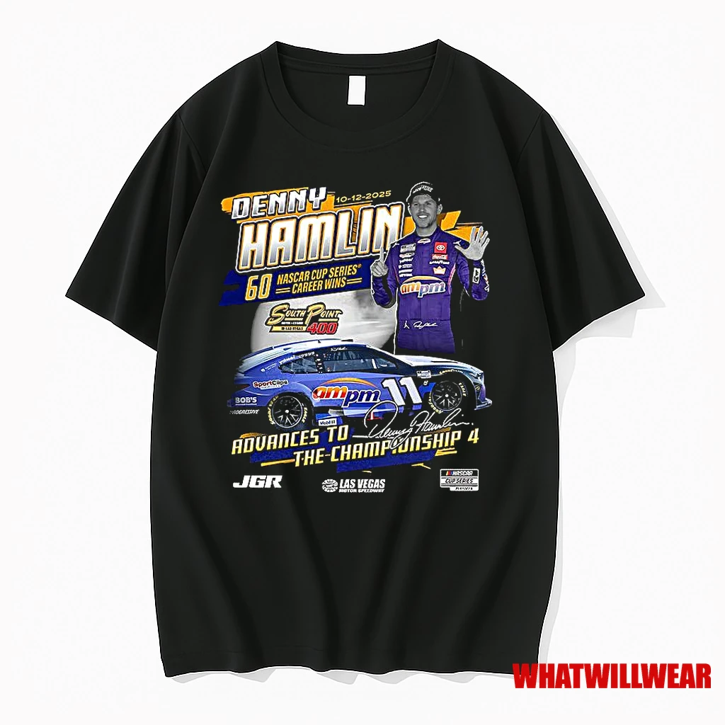 Denny Hamlin Checkered Flag Sports 2025 South Point 400 Race Winner Signature Shirts