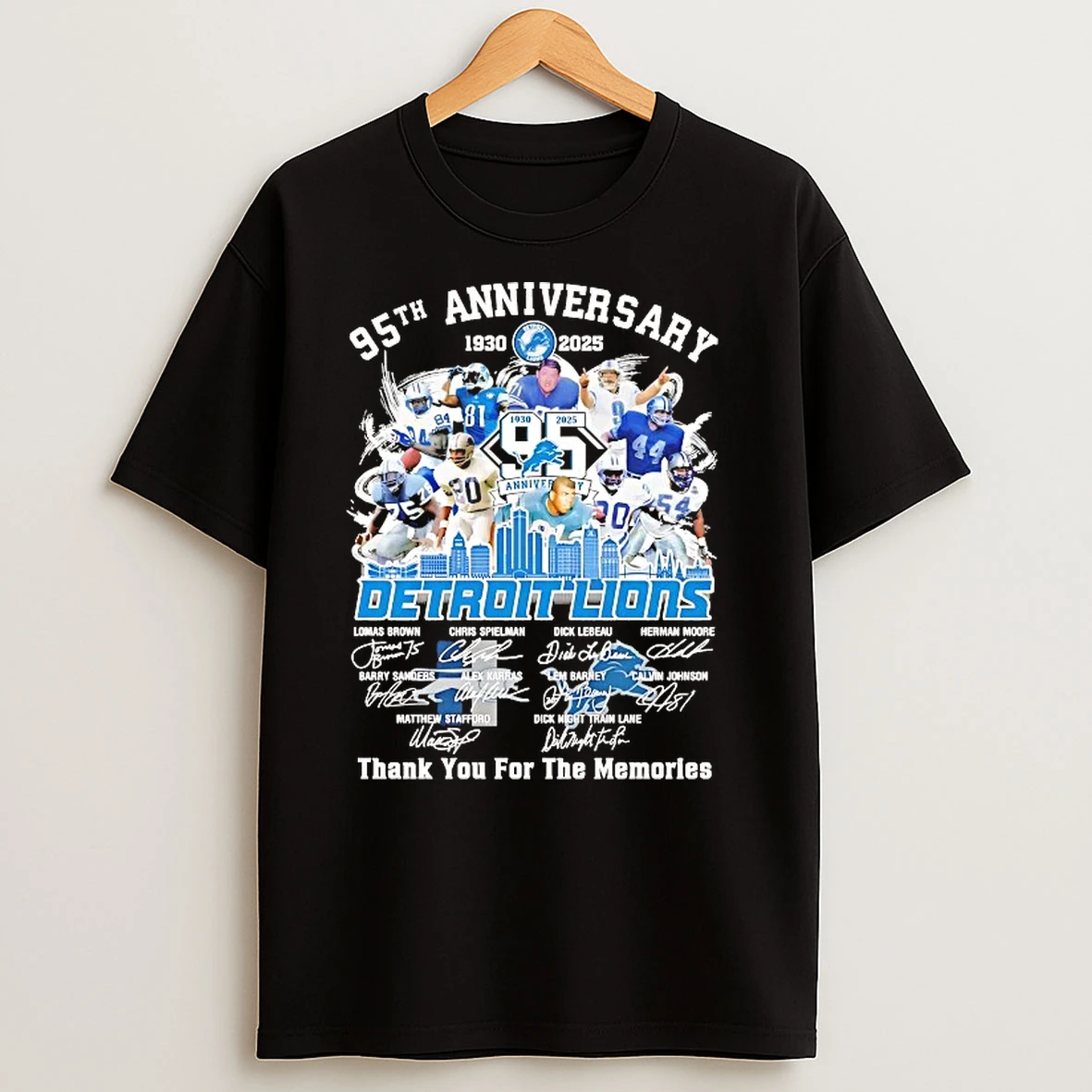 Detroit Lions 95th Anniversary 1930 2025 Thank You For The Memories T Shirts
