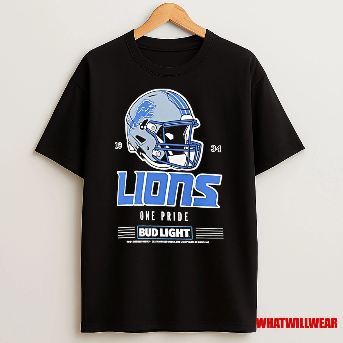 Detroit Lions Bud Light 1934 One Pride Football Helmet Shirts