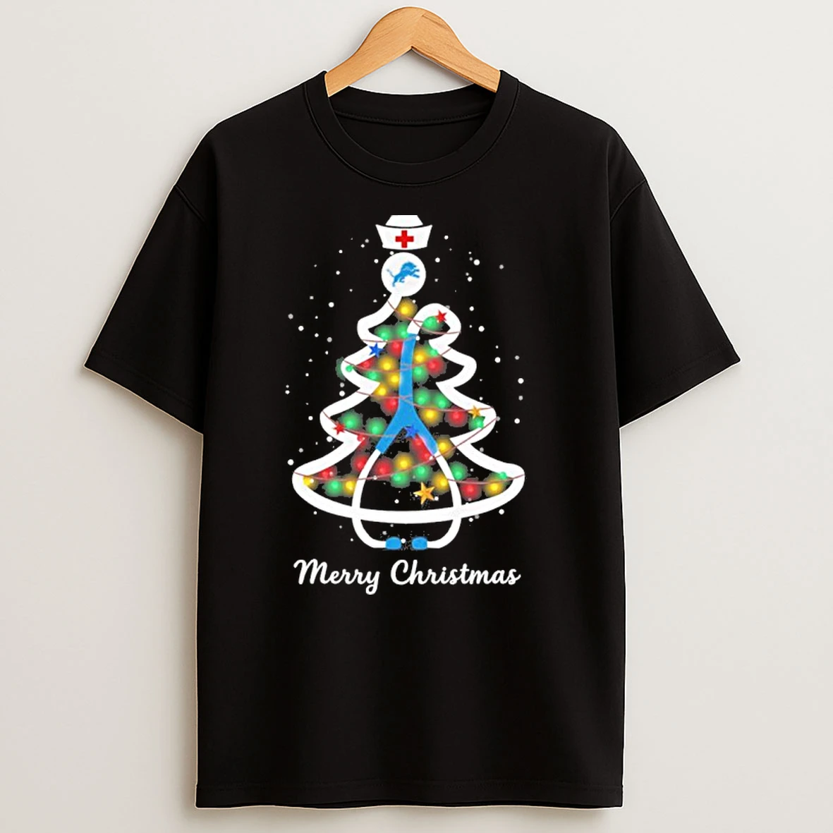 Detroit Lions Nurse Tree Merry Christmas T Shirts