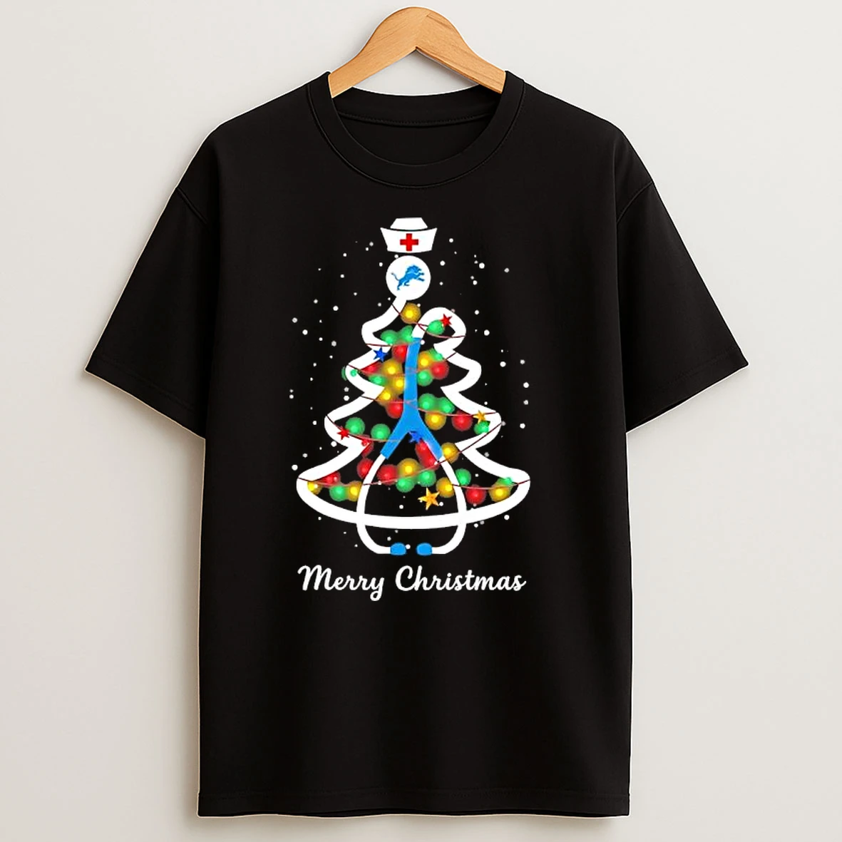 Detroit Lions Stethoscope Nurse Christmas Tree T Shirts