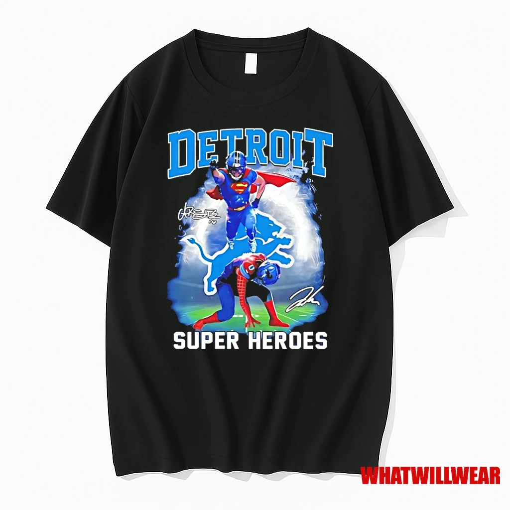 Detroit Lions Super Heroes Amon Ra St Brown And Jahmyr Gibbs Shirts