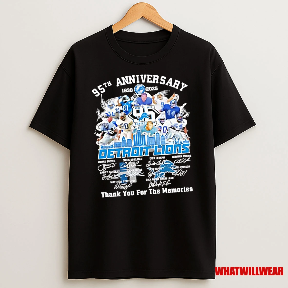 Detroit Lions Football 95th Anniversary 1930 2025 Thank You For The Memories Signatures Shirts