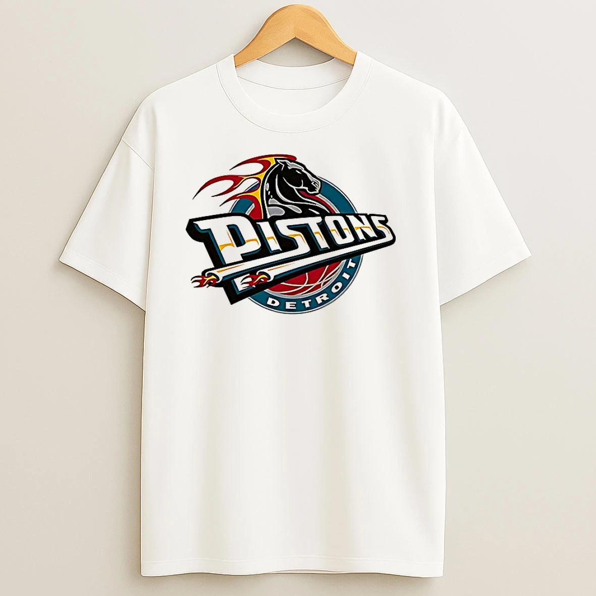 Detroit Pistons Nba Fire Horse Retro Logo T Shirts