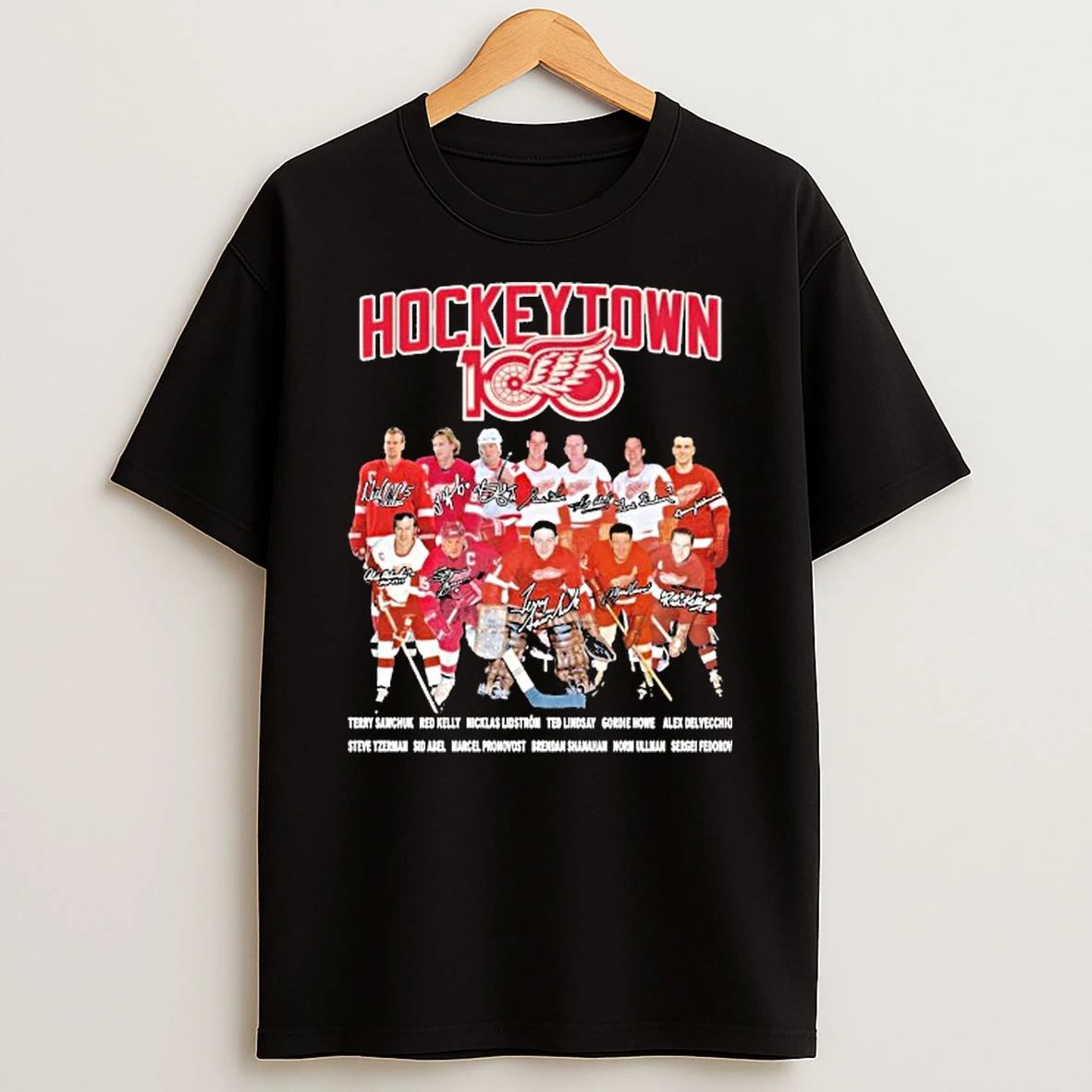 Detroit Red Wings Hockeytown Happy 100th Signatures Shirts