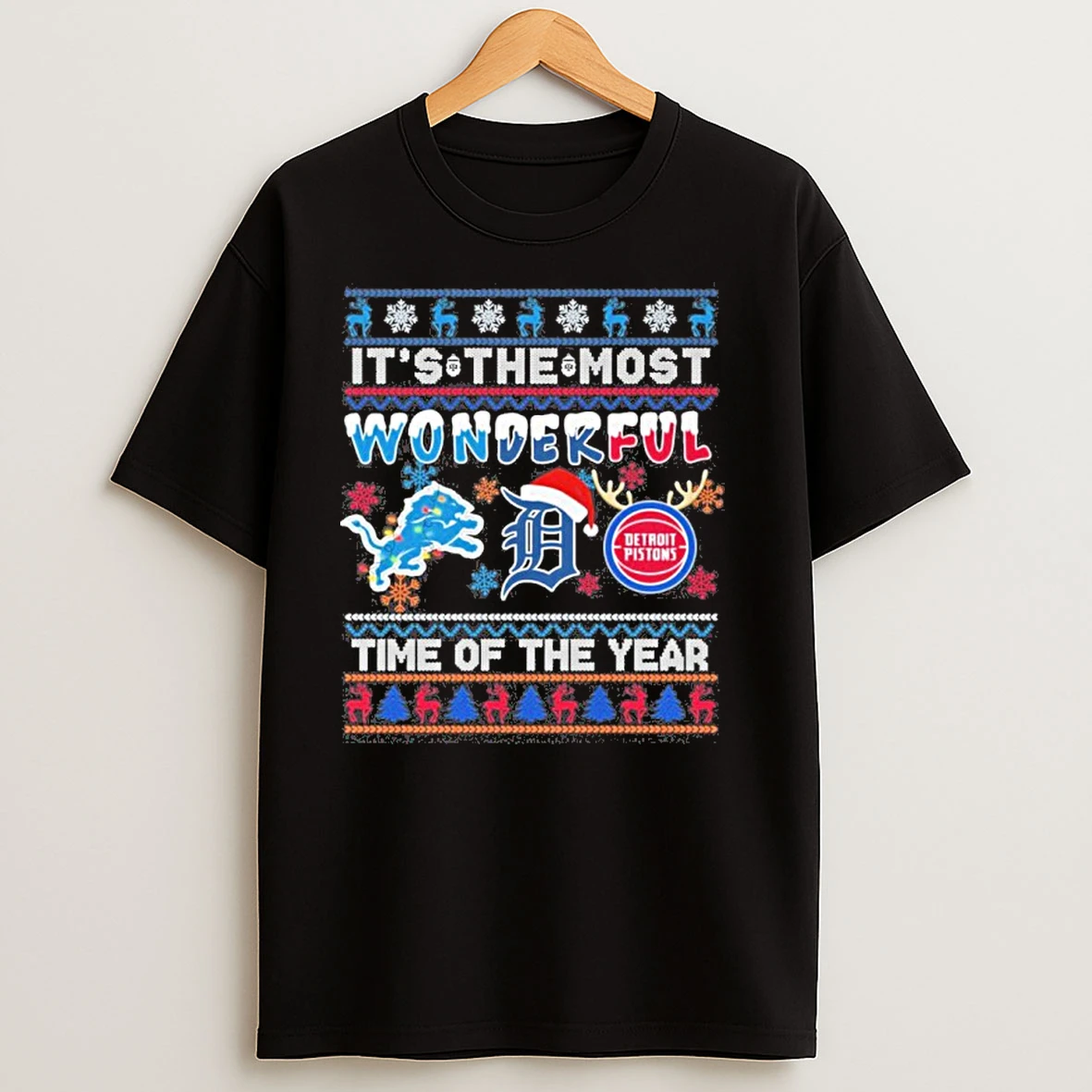 Detroit Sports Teams Logo Its The Most Wonderful Time Of The Year Christmas T Shirts