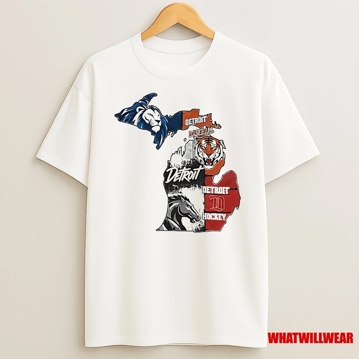Detroit Sports Team Lions Tigers Pistons Red Wings Shirts