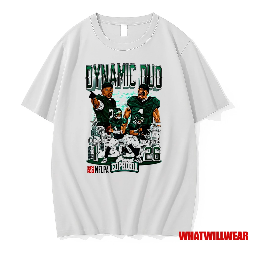 Dynamic Duos Jalen Hurts And Saquon Barkley Philadelphia Eagles Comic Shirts