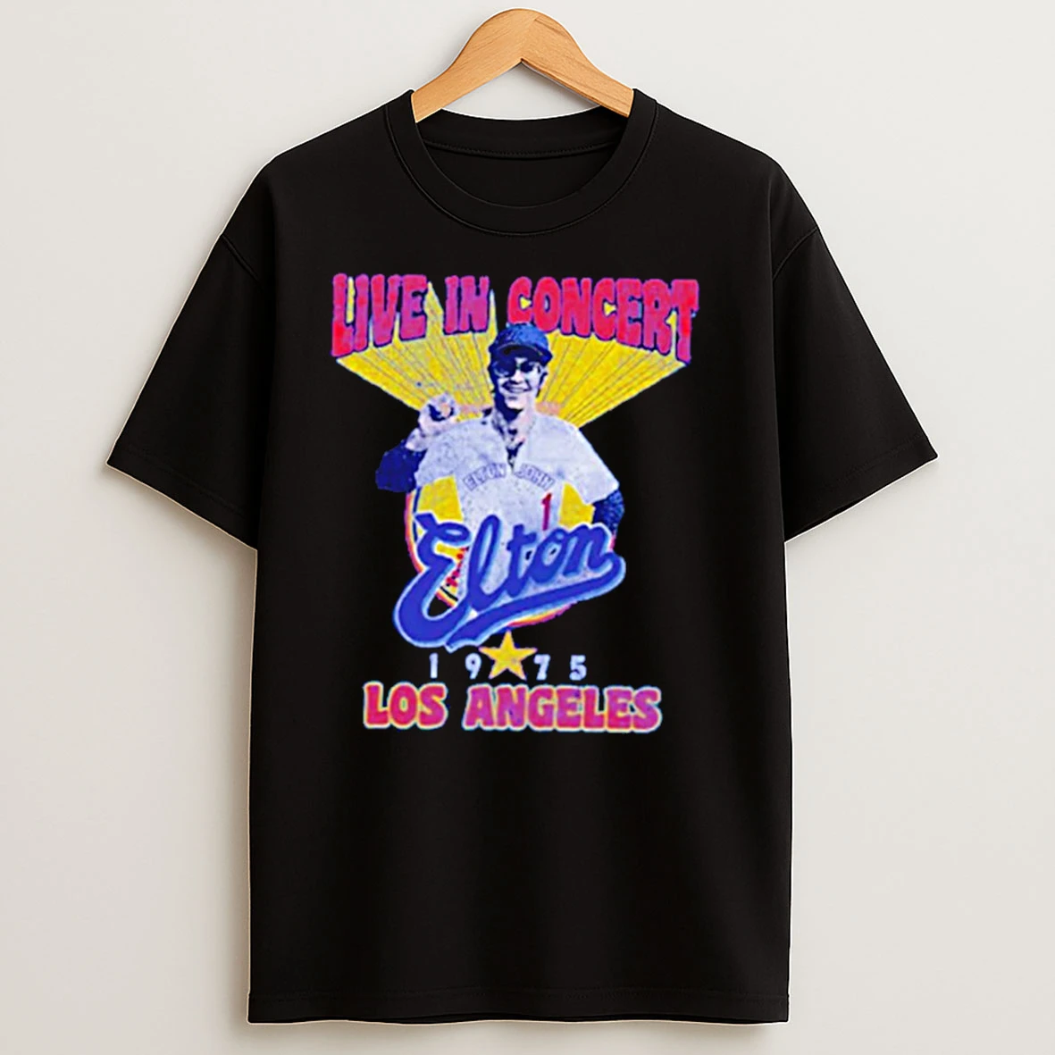 Elton John Live In Concert Los Angeles Dodgers 1975 Retro T Shirts