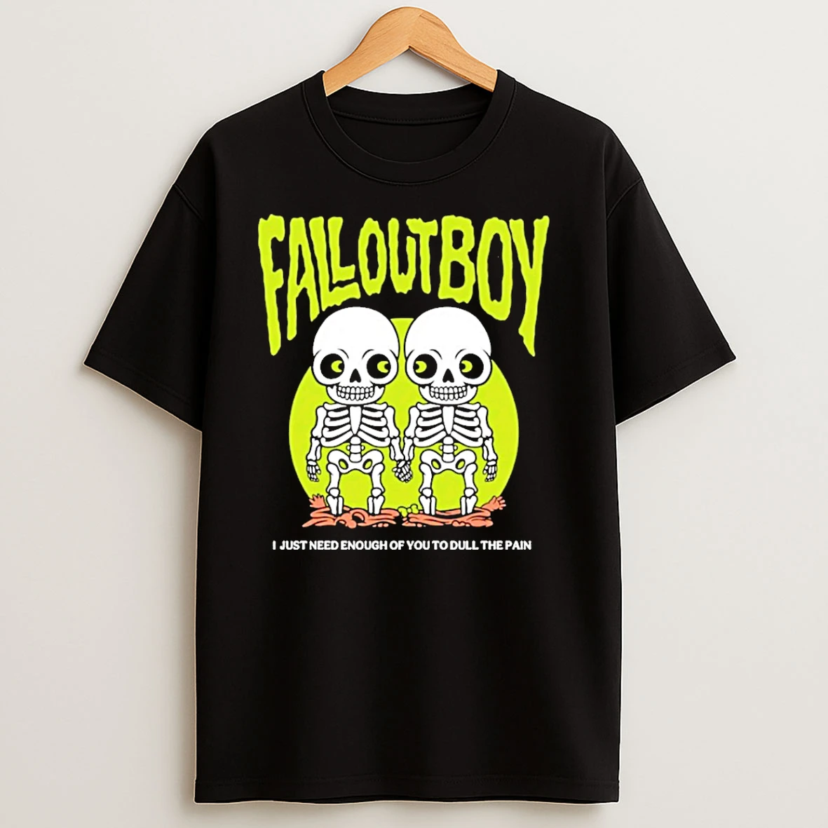 Fall Out Boy Merch Tee Twin Skeleton I Just Need Enough Of You To Dull The Pain T Shirts