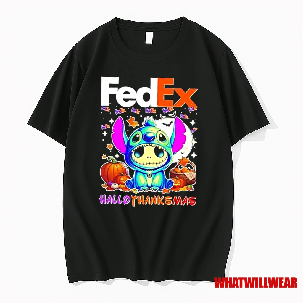 Fedex With Stitch Cosplay Jack Skellington Happy Hallothanksmas Shirts