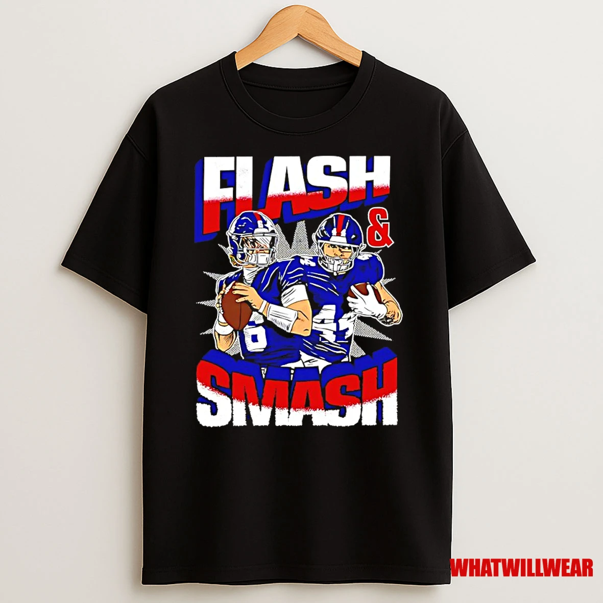 Flash And Smash Jaxson Dart And Cam Skattebo New York Giants Football Shirts