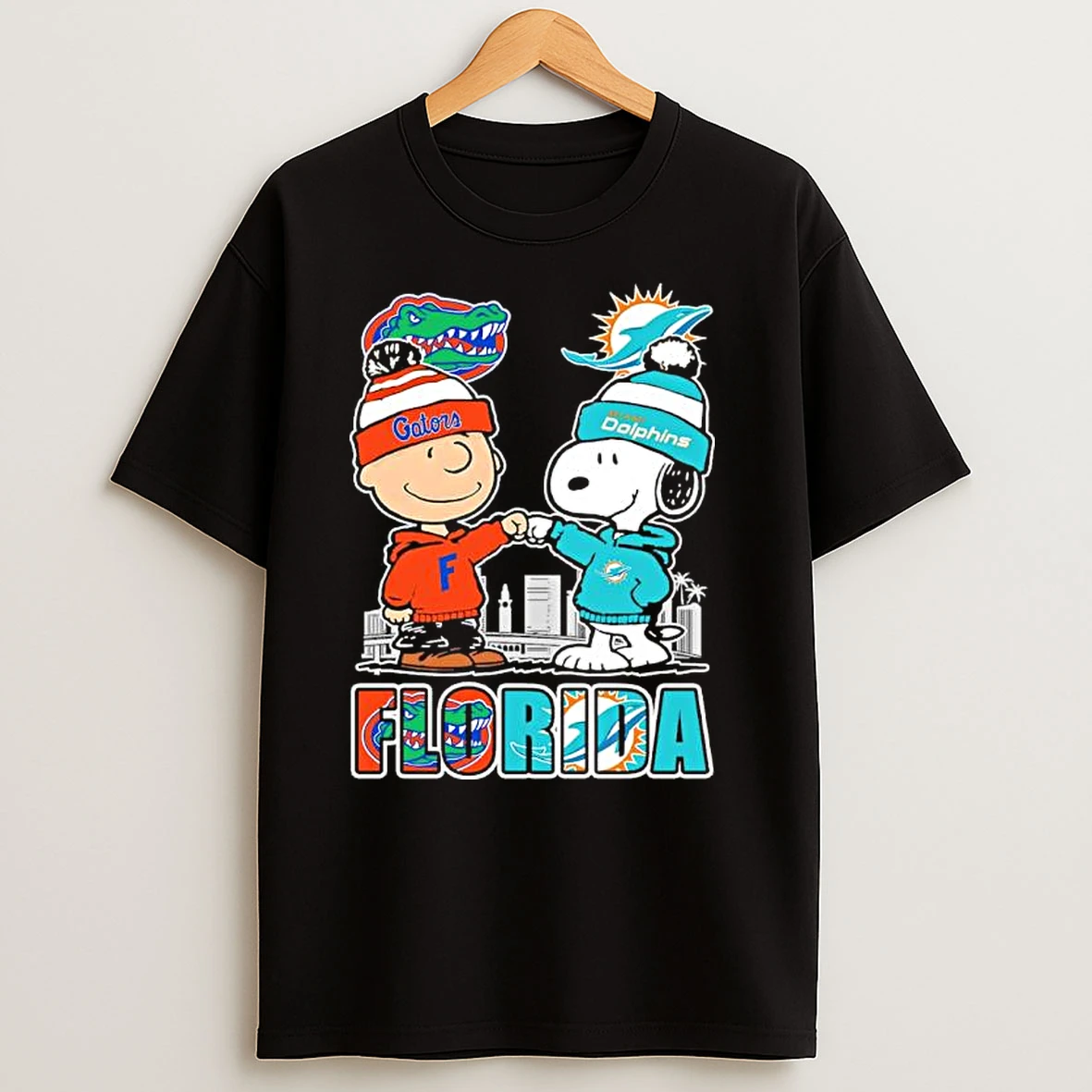 Florida Snoopy Fist Bump Charlie Brown Florida Gators Vs Miami Dolphins T Shirts