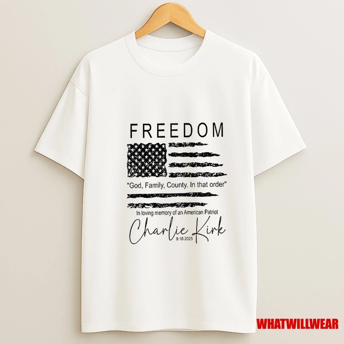Freedom Charlie Kirk American Flag God Family Country In That Order 9 10 2025 Shirts
