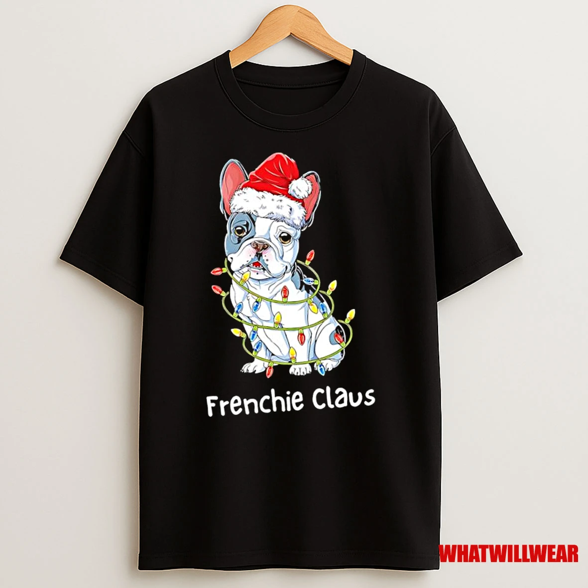 French Bulldog Santa Hat Christmas Lights Frenchie Claus Shirts