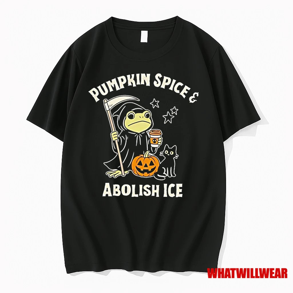 Frog Cat Pumpkin Spice And Abolish Ice Halloween Shirts