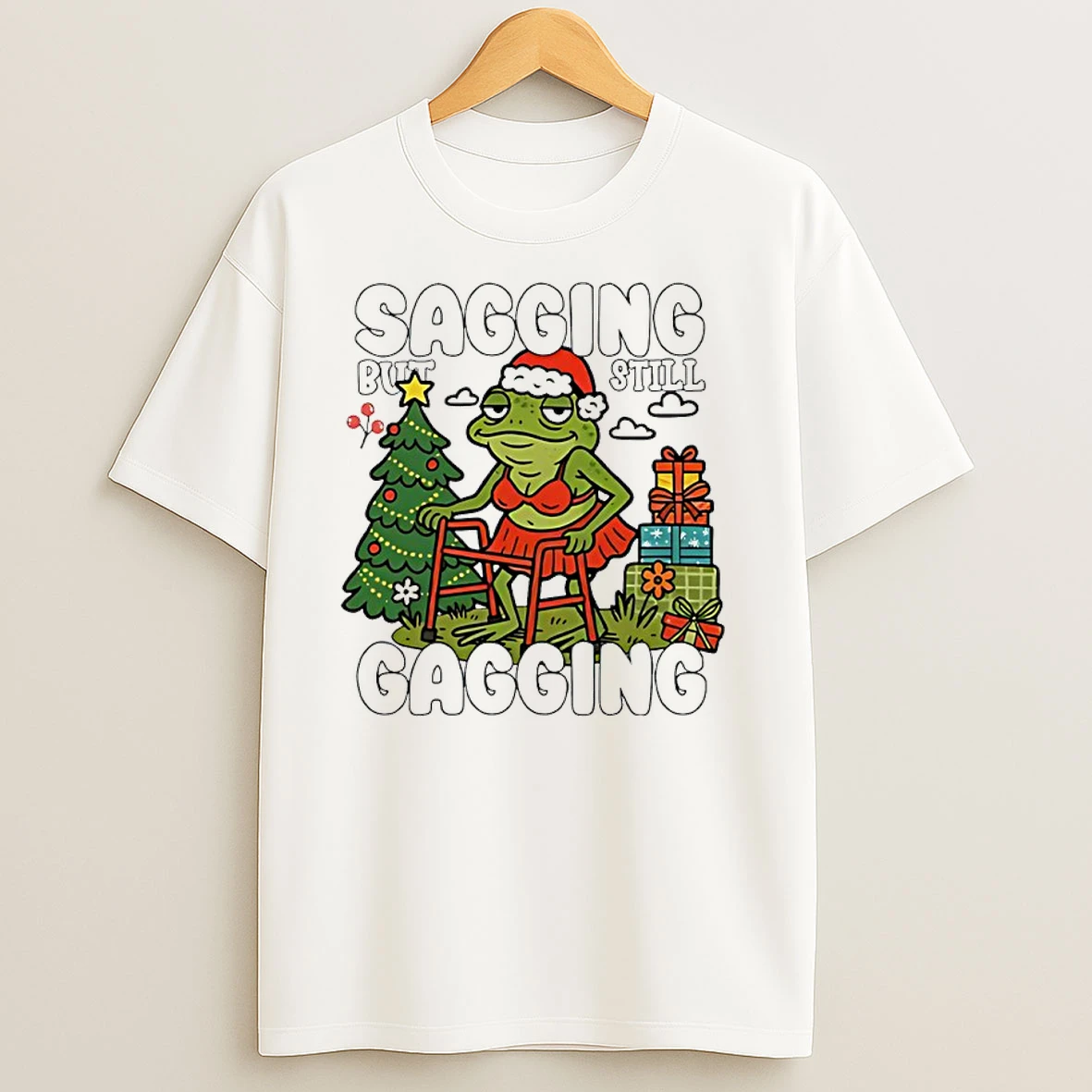 Frog Santa Sagging But Still Gagging Christmas T Shirts