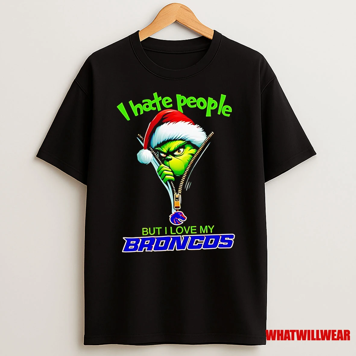 Funny Grinch I Hate People But I Love My Boise State Broncos Merry Christmas Shirts