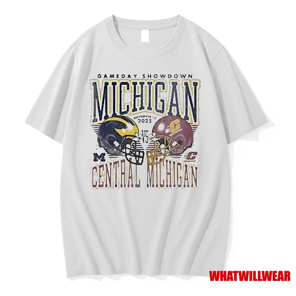 Gameday 2025 Michigan Vs Central Michigan Helmet Shirts