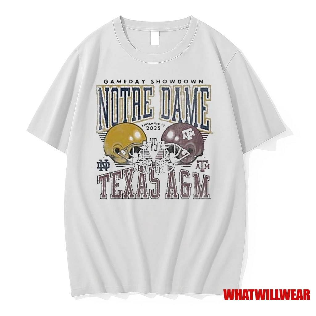 Gameday 2025 Texas Am Aggies Vs Notre Dame Helmet Shirts