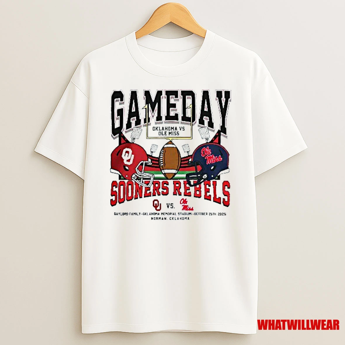 Gameday Oklahoma Sooners Vs Ole Miss Rebels 2025 Football Helmet Head To Head Shirts