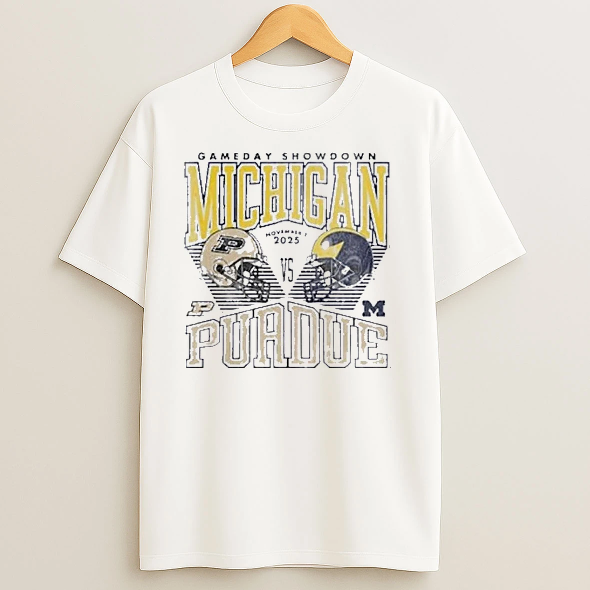 Gameday Showdown Michigan Vs Purdue 2025 Helmet T Shirts