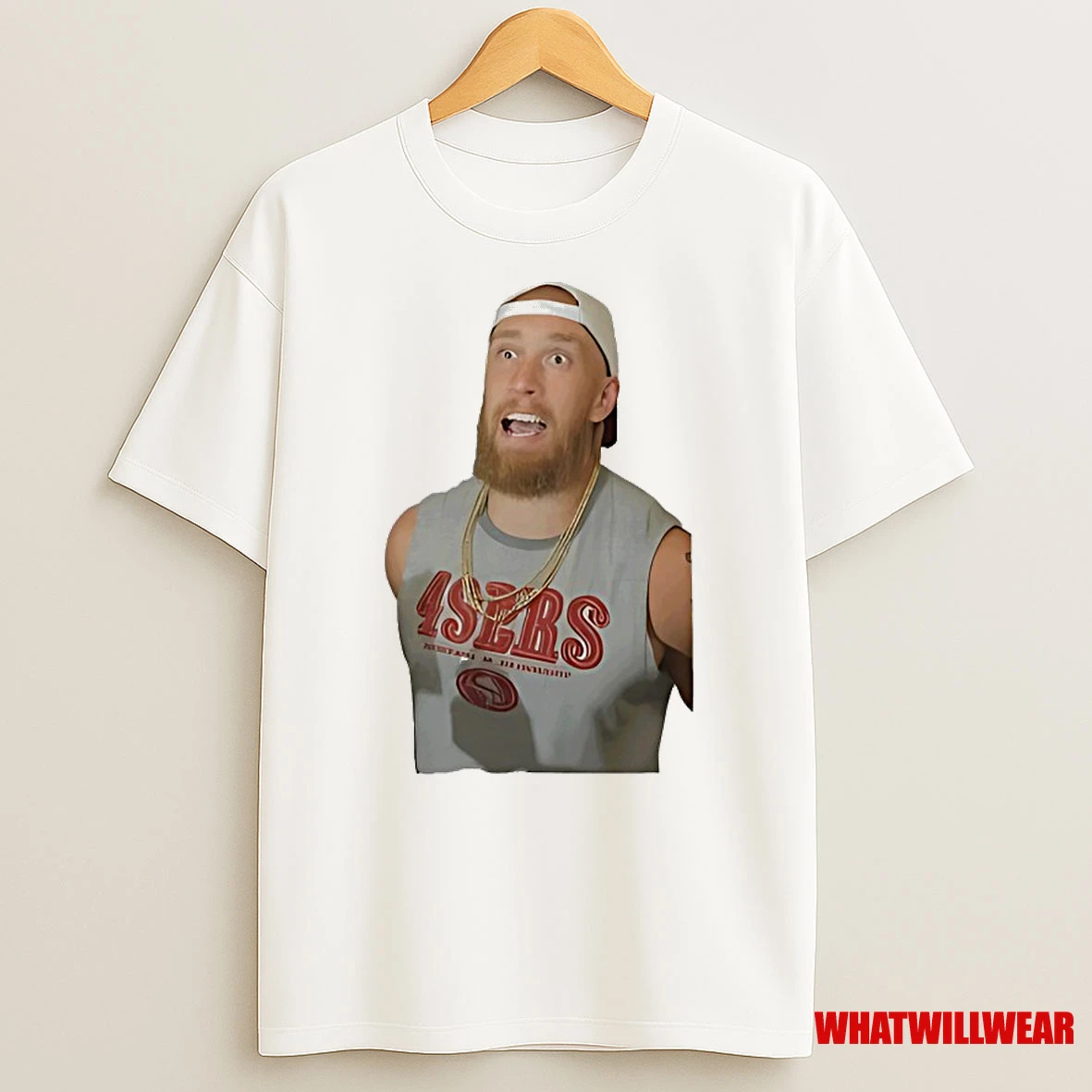 George Kittle San Francisco 49ers Wearing 49ers Logo Shirts