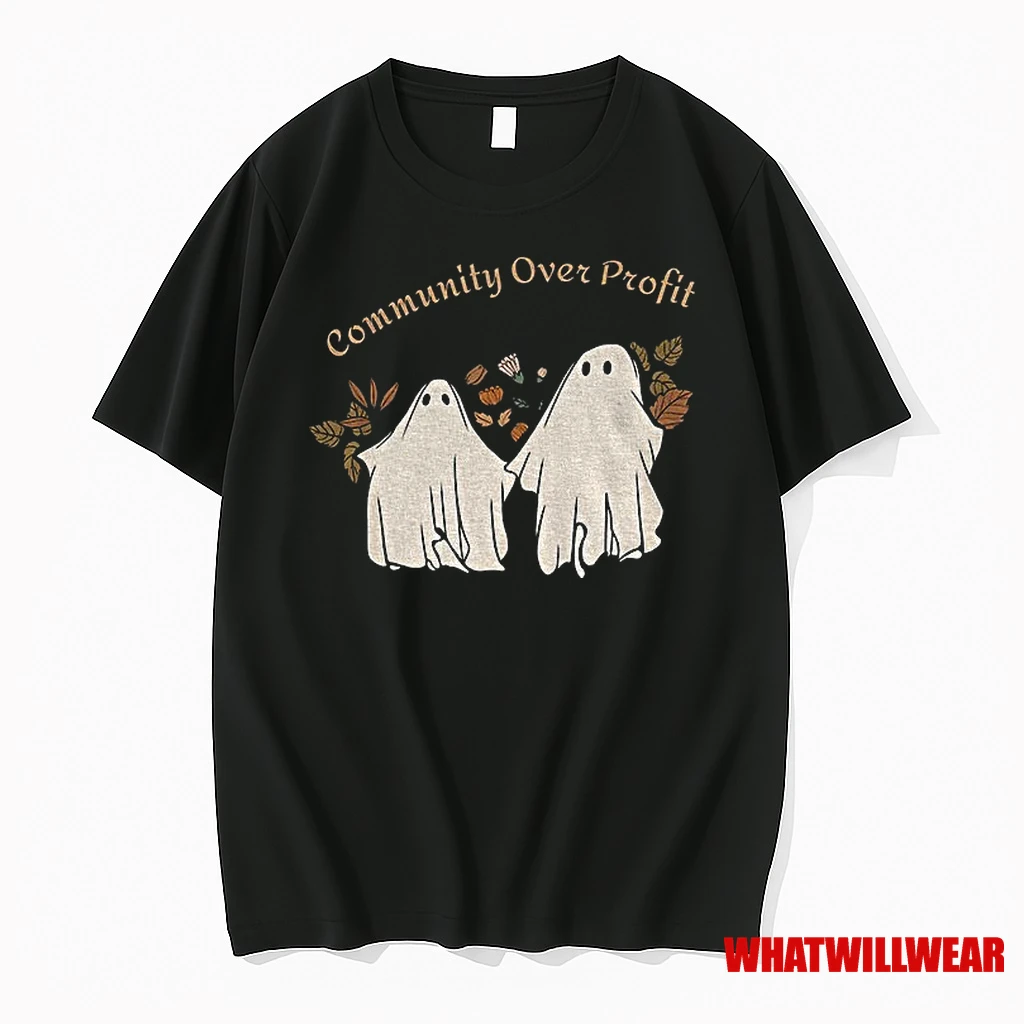 Ghost Floral Community Over Profit Halloween Shirts