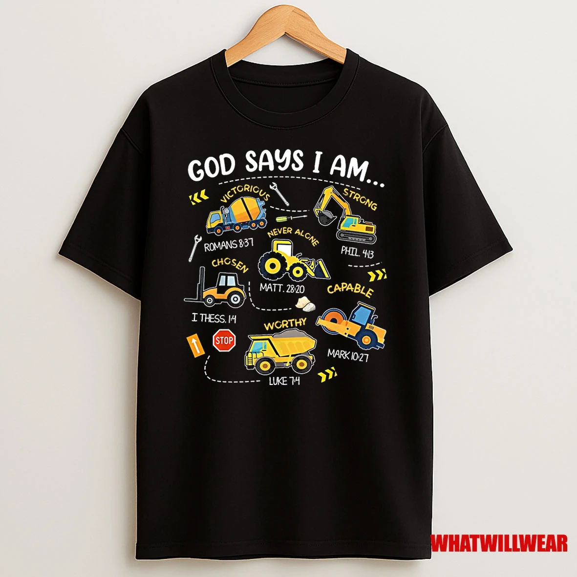 God Says I Am Christian Bible Verses Boys Construction Truck Shirts