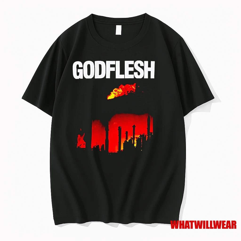 Godflesh Oil Refinery On Fire Brand Industrial Metal Shirts
