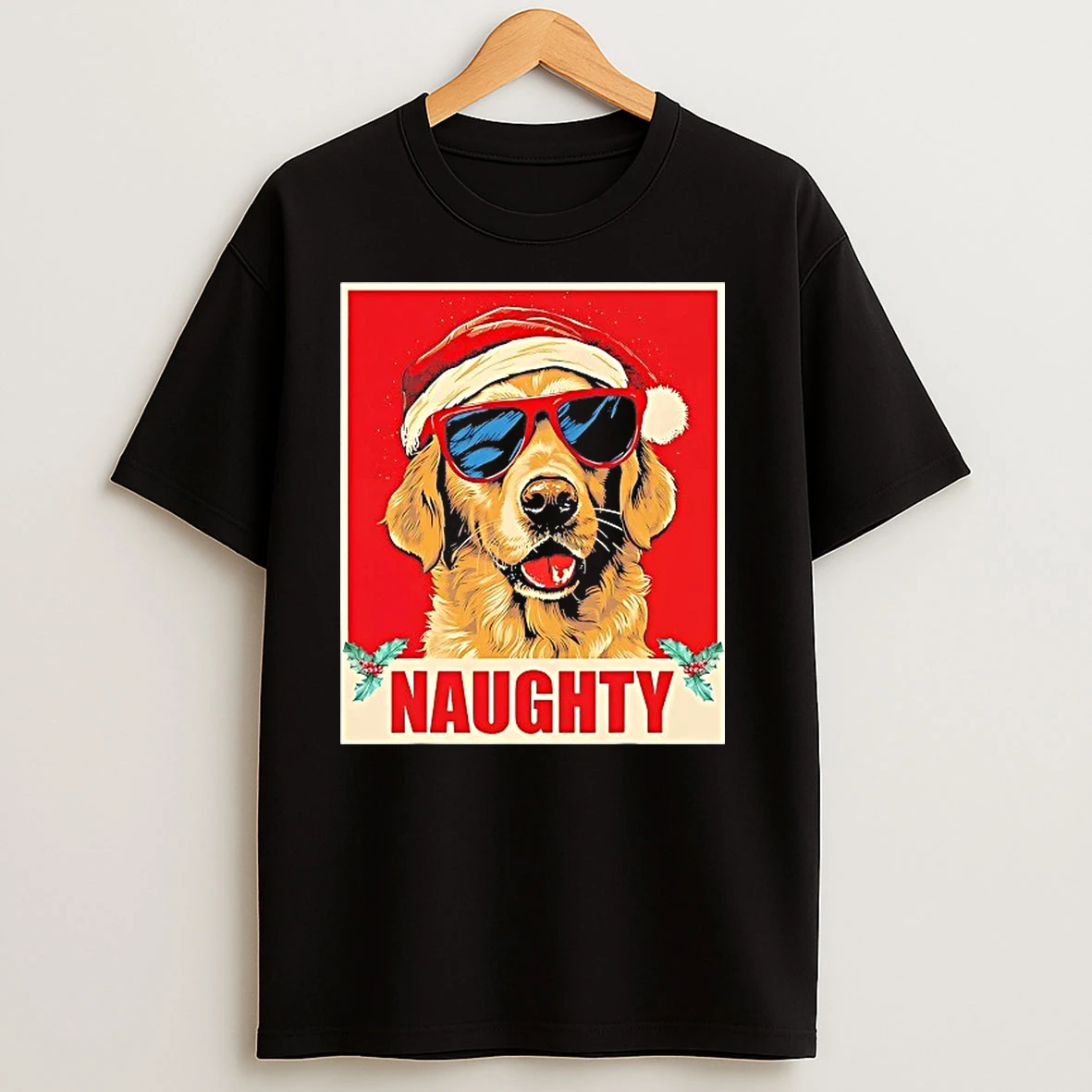 Golden Retriever Naughty Christmas T Shirts
