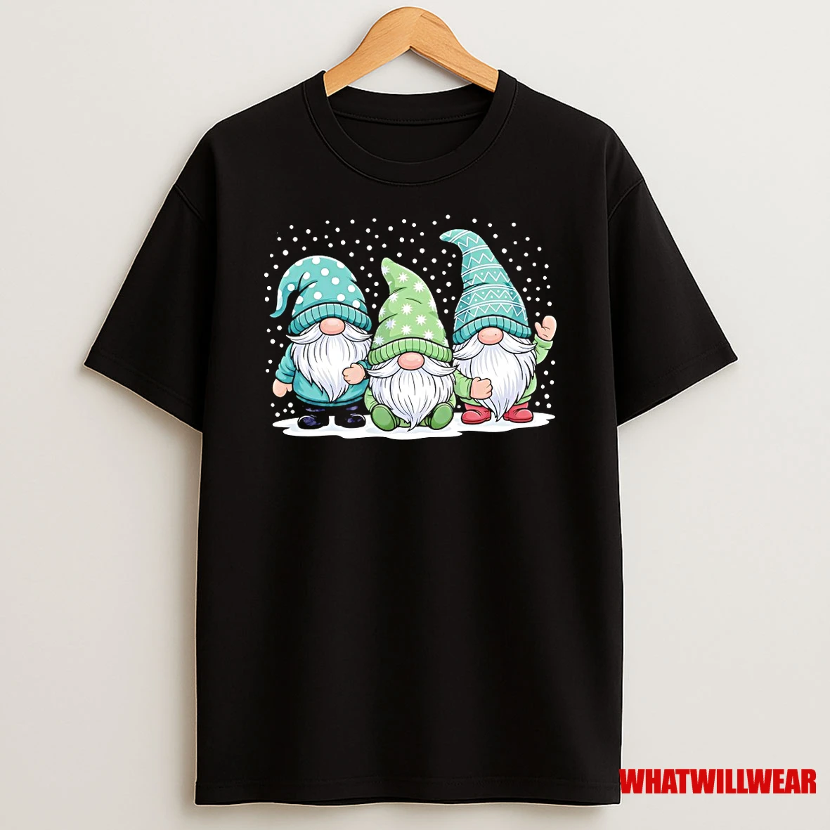 Green Winter Gnomes Trio Snow Scene Christmas Shirts