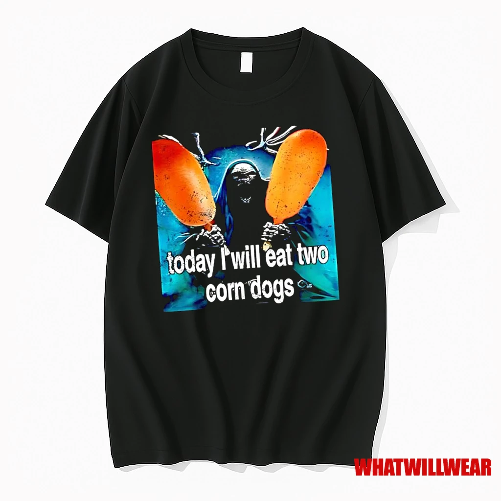 Grim Reaper Today I Will Eat Two Corn Dogs Graphic Shirts