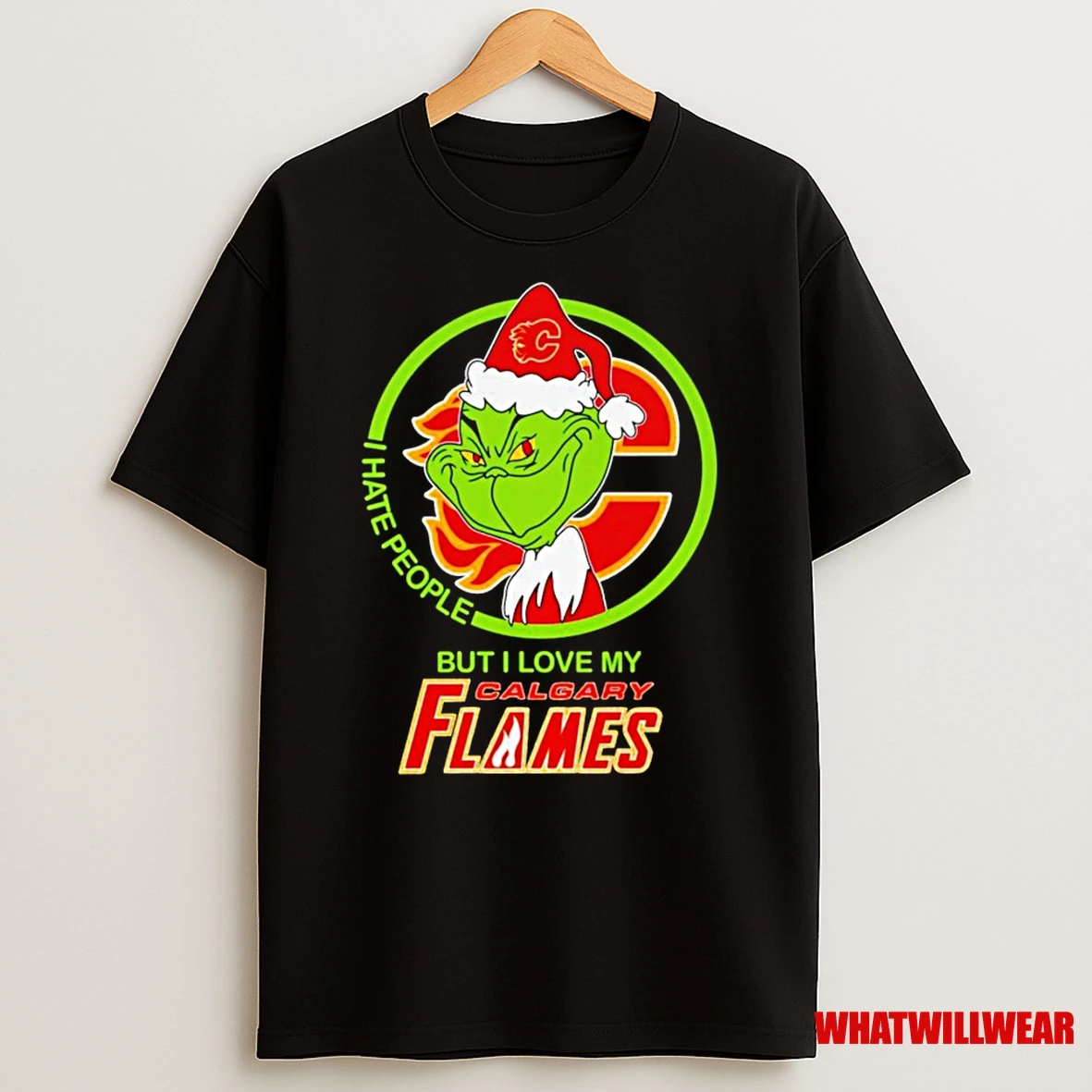 Grinch I Hate People But I Love My Calgary Flames Shirts