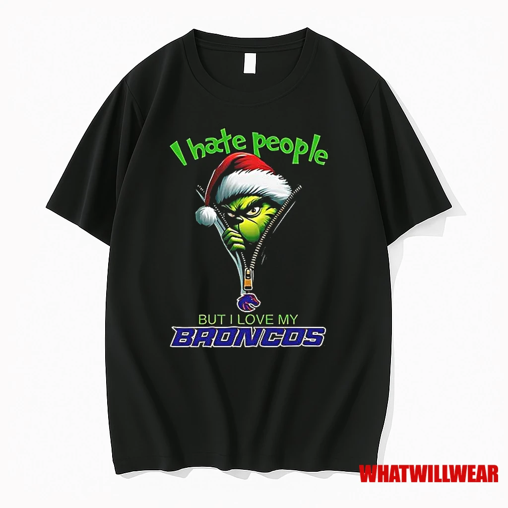 Grinch I Hate People But I Love My Boise State Broncos Merry Christmas Shirts